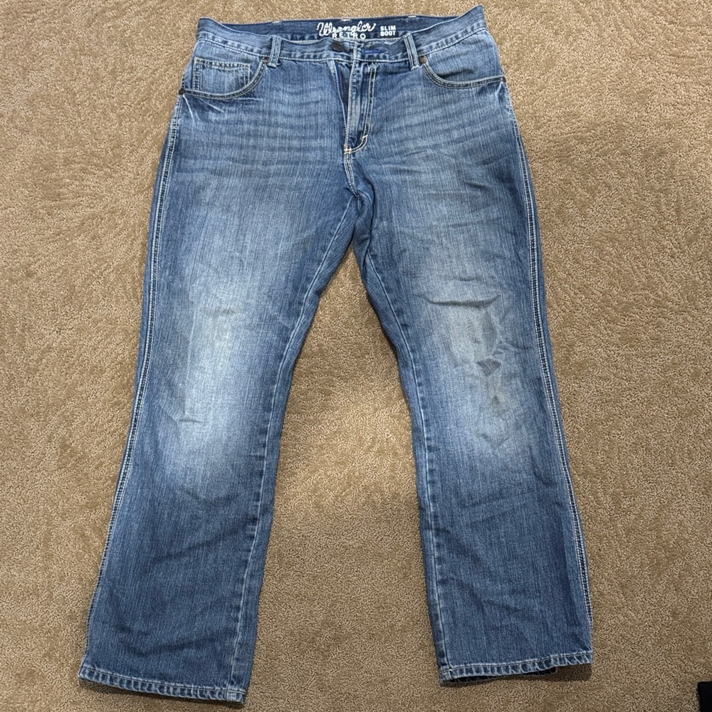 Men’s Wrangler Retro Slim Boot Fit Blue Jeans - Size 34x32